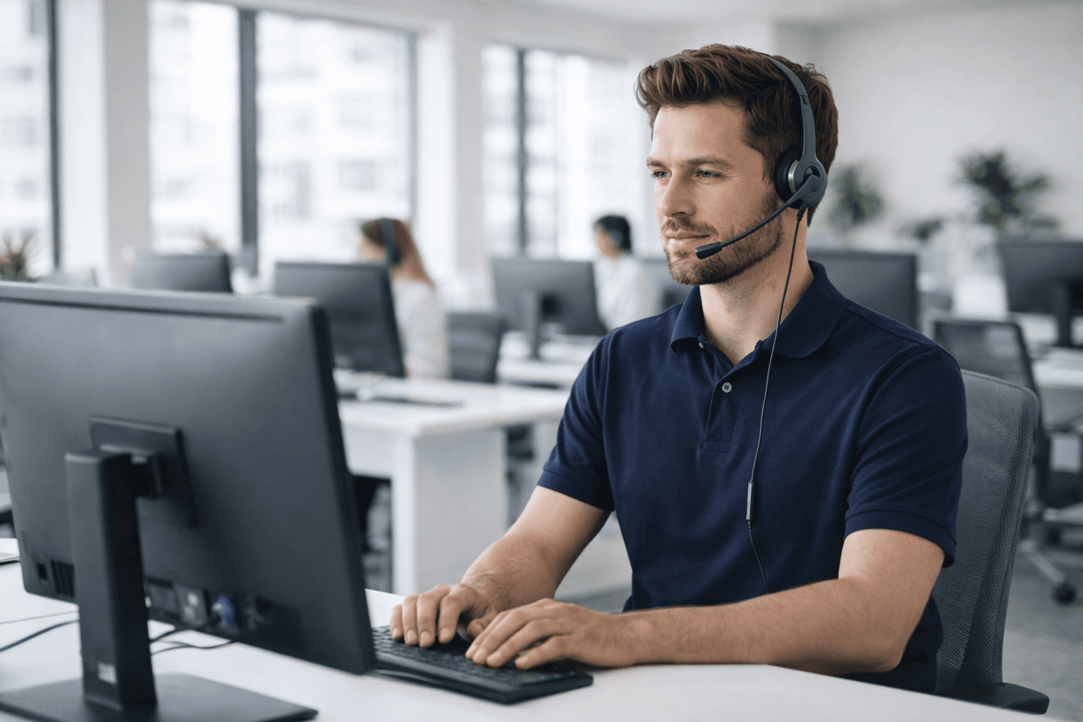 Illustration d'un conseiller avec casque d'appel